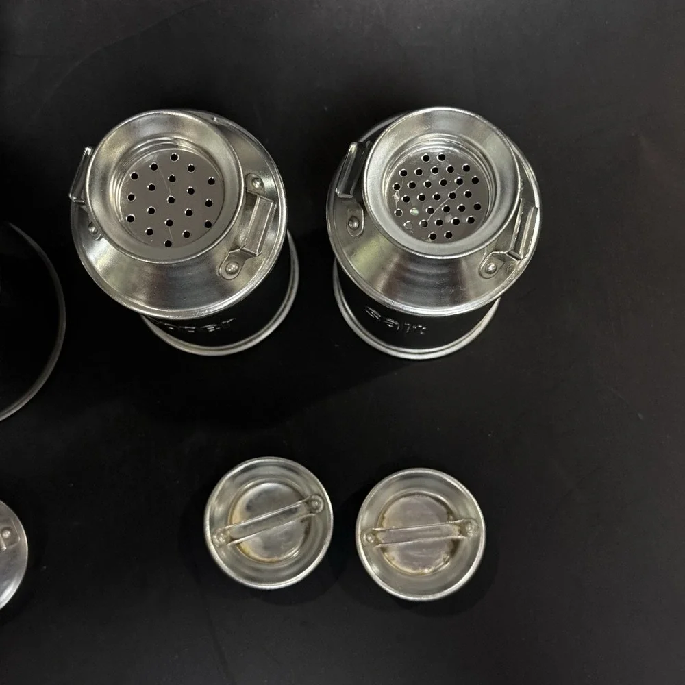 Vintage Mid Century Aluminum Kitchen Table‎ Condiment Set Made in Japan 9pc LNC